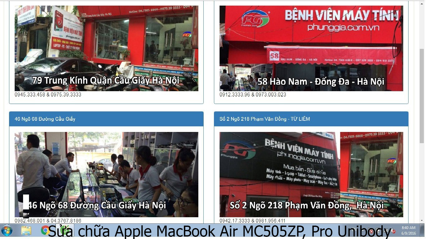sửa chữa Apple MacBook Air MC505ZP, Pro Unibody MC725ZP, MD103LL
