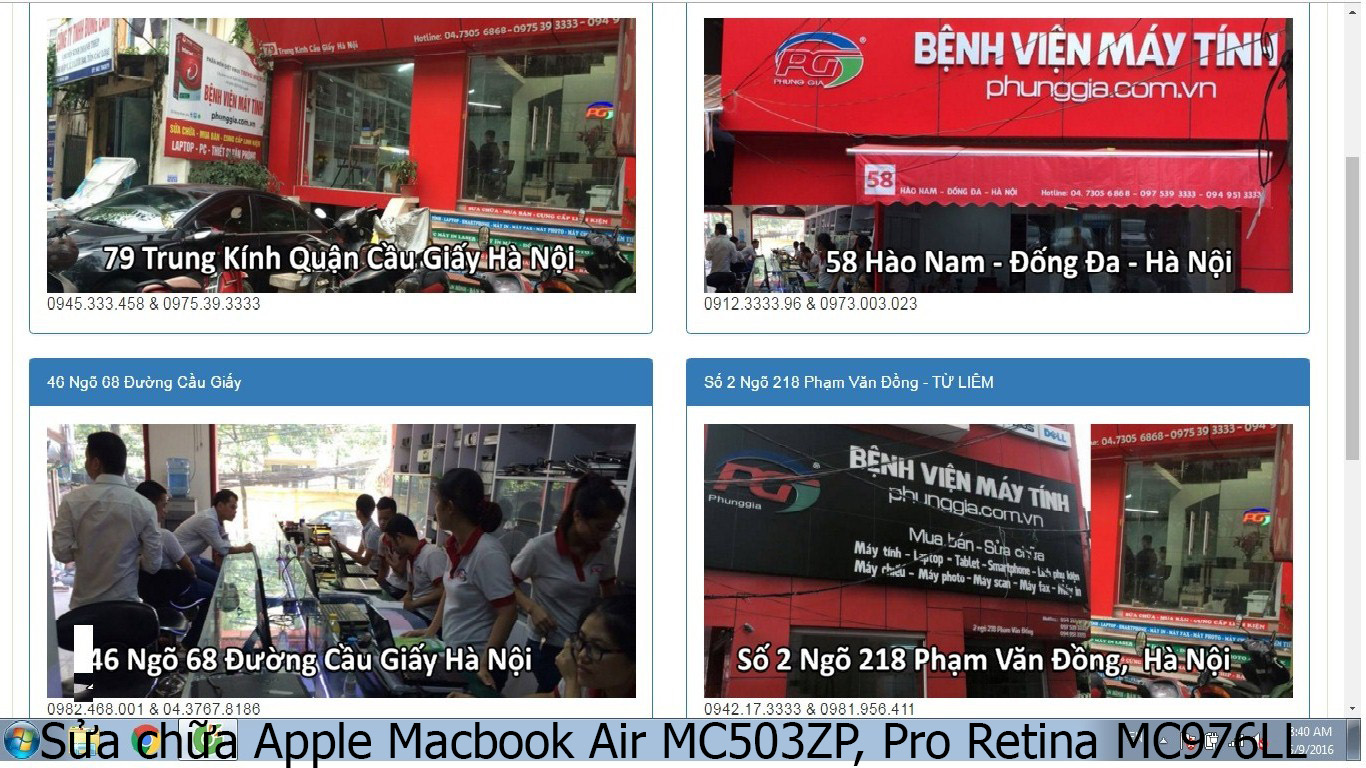 sửa chữa Apple Macbook Air MC503ZP, Pro Retina MC976LL, Pro Unibody MD311ZP
